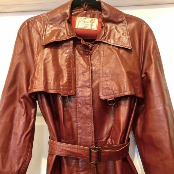 Unique Vintage Genuine Leather Oxblood/Burgundy Trench Coat - Picture 3 of 4